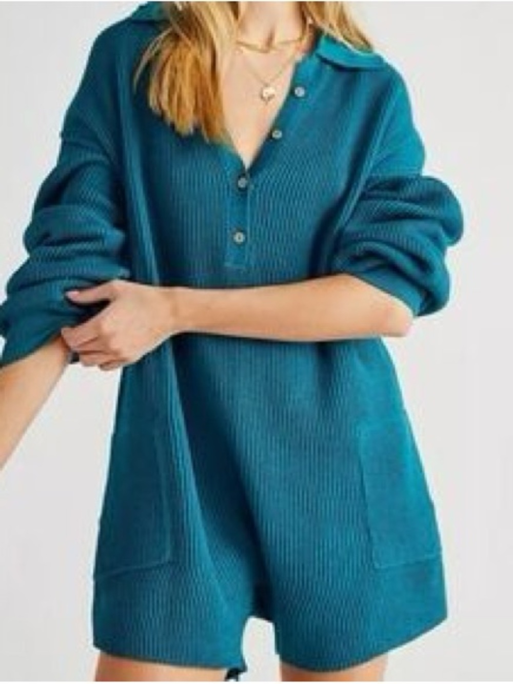 Free People Knit Romper Teal